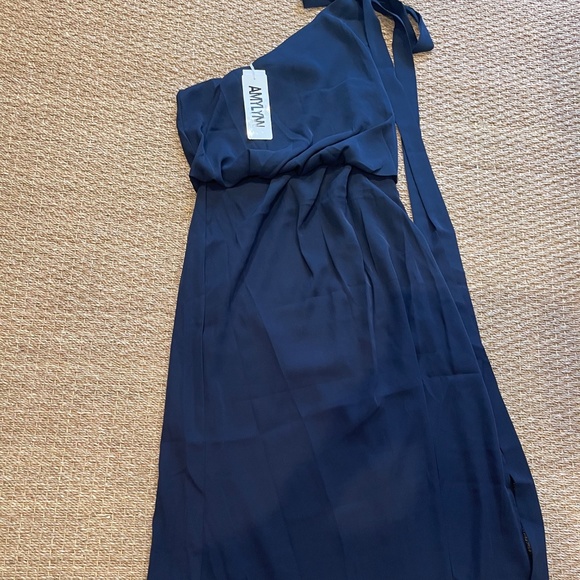 NWT AMYLYNN One Shoulder Satin Dress in Navy Blue, Size Small - Picture 16 of 16